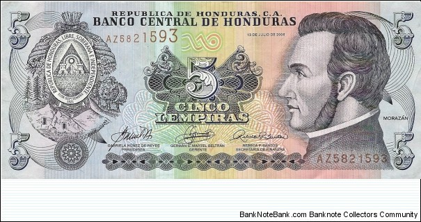 HONDURAS 5 Lempiras
 Banknote