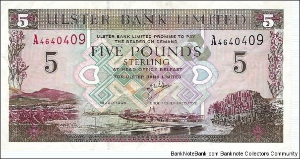 NORTHERN IRELAND
5 Pounds
1998
(Ulster Bank Limited) Banknote