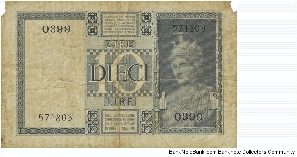 Banknote from Italy year 1939