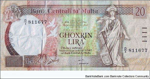 Malta N.D. 20 Pounds. Banknote