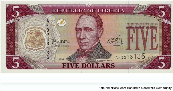 LIBERIA 5 Dollars
1999 Banknote