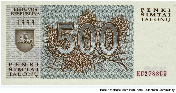LITHUANIA 500 Talonu
1993 Banknote