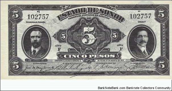 SONORA 5 Pesos
1915 (Reproduction) Banknote