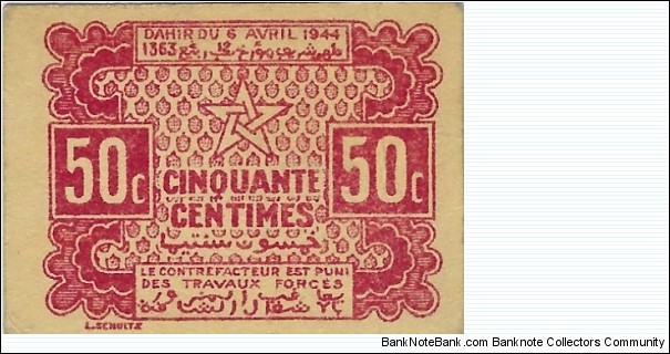 MOROCCO 50 Centimes
 Banknote