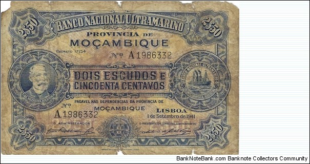 MOZAMBIQUE 2 1/2 Escudos
 Banknote