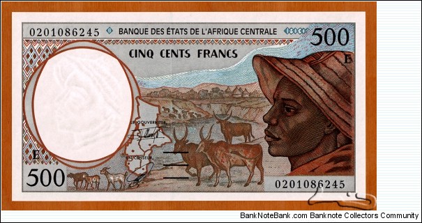 Cameroon | 
500 Francs, 2002 | 

Obverse: Portrait of an Herdsman, Map of the Central African States, and Zebus and goats | 
Reverse: Kota mask, Antelopes, and Baobab tree (Adansonia digitata) | 
Watermark: Herdsman | Banknote