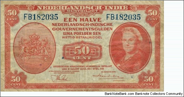 NETHERLANDS INDIES
50 Cent Banknote