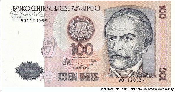 PERU 100 Intis
 Banknote