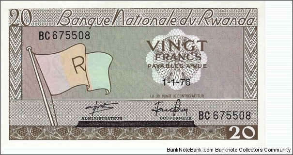 RWANDA 20 Francs
1976 Banknote