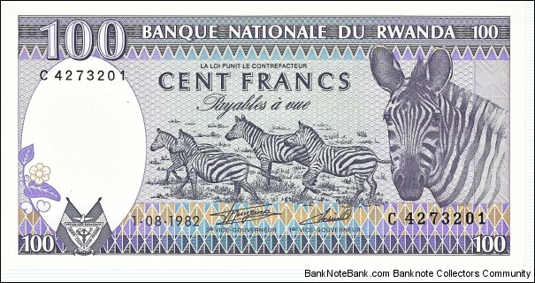 RWANDA 100 Francs
1982 Banknote