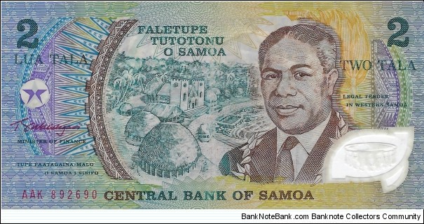 WESTERN SAMOA 2 Tala
1990 Banknote