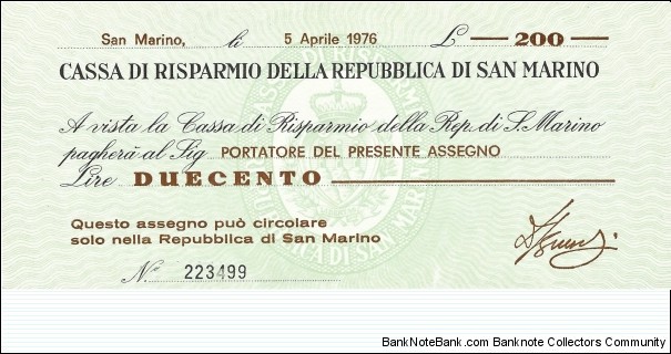 SAN MARINO 200 Lire Banknote