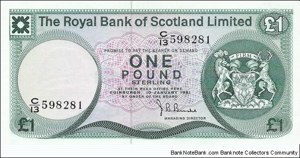 SCOTLAND 1 Pound
1981
(The Royal Bank of Scotland Ltd) Banknote