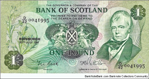 SCOTLAND 1 Pound
1981
(Bank of Scotland) Banknote
