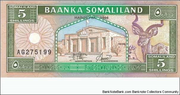 SOMALILAND 5 Shillings
1994 Banknote