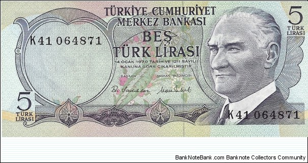 TURKEY 5 Lirasi
 Banknote