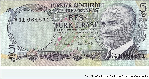 TURKEY 5 Lirasi
1970 Banknote