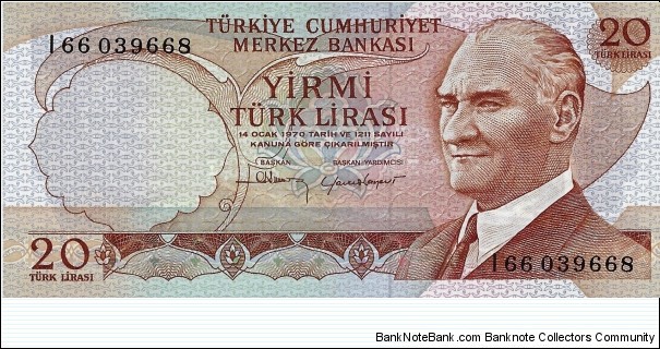 TURKEY 20 Lirasi
1970 Banknote