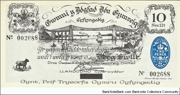 WALES 10 Shillings
(The Black Sheep Company of Wales) Banknote