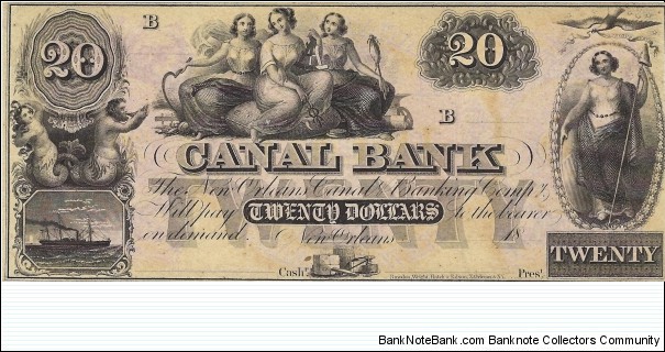 CANAL BANK 20 Dollars
1850
Unissued Banknote