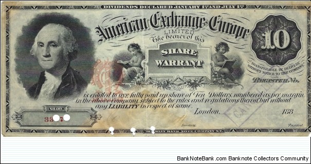AMERICAN EXCHANGE IN EUROPE 10 Shares
(Share Warrant) Banknote