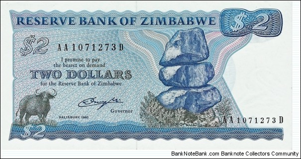 ZIMBABWE 2 Dollars Banknote