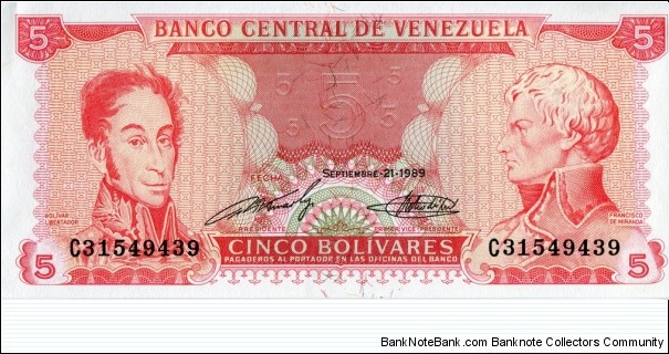 5 Bs. - Venezuelan bolívar Banknote