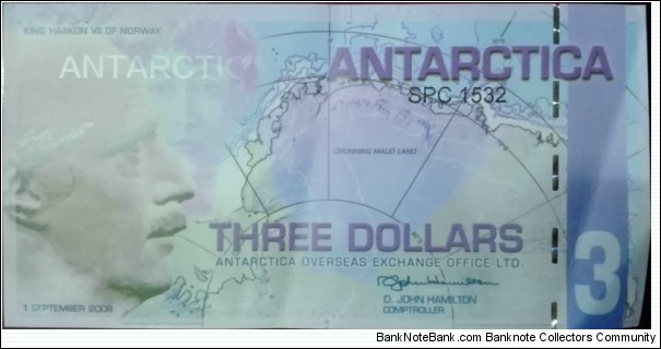  Antarctic $3 plastic note Banknote