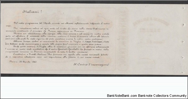 Banknote from Italy year 1867