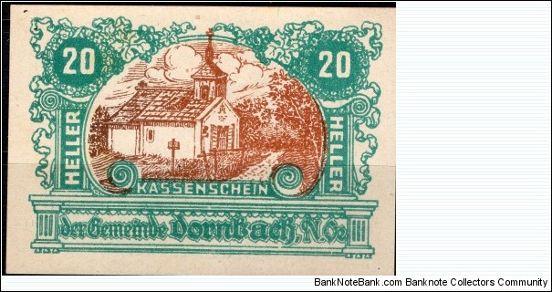 Dornbach, Vienna. 20 Heller Notgeld Banknote
