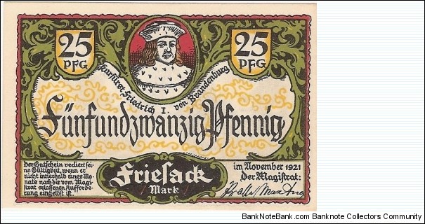 25 Pfennig Friesack Banknote