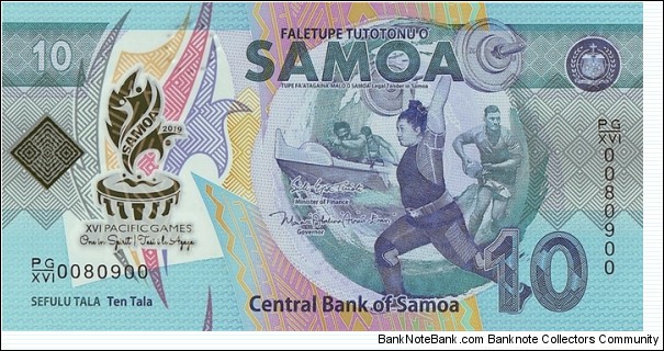 Western Samoa 2019 10 Tala.

16th. Pacific Games. Banknote