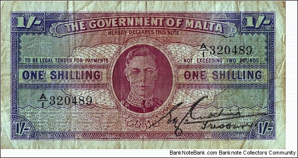 Malta N.D. 1 Shilling. Banknote