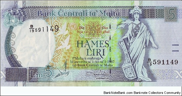 Malta N.D. 5 Pounds. Banknote