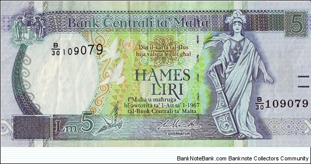 Malta N.D. 5 Pounds. Banknote