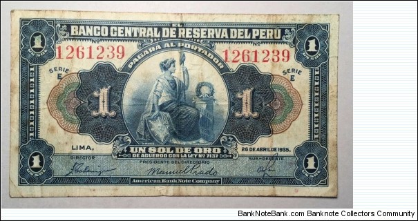 1 Sol de Oro  Peru Banknote
