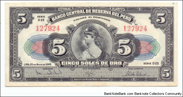 5 SOL DE ORO PERU Banknote