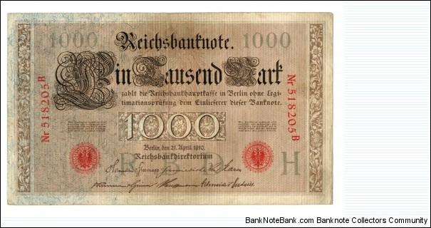 1000 MARK 1910 WITH 6 DIGITS RARE Banknote