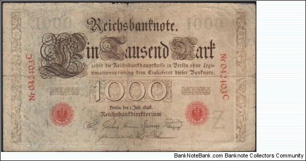 1000 MARK German Empire 1898  large note... Banknote