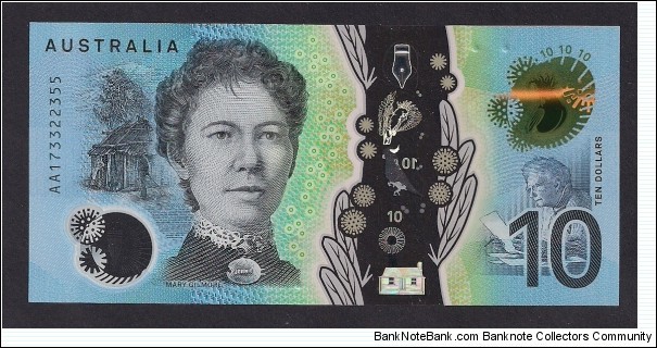 Australia Next Generation $10, Polymer, 2017 First Prefix Banknote