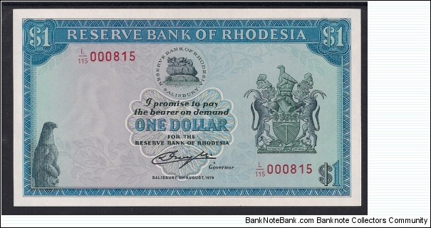 Rhodesia $1 1979 Banknote