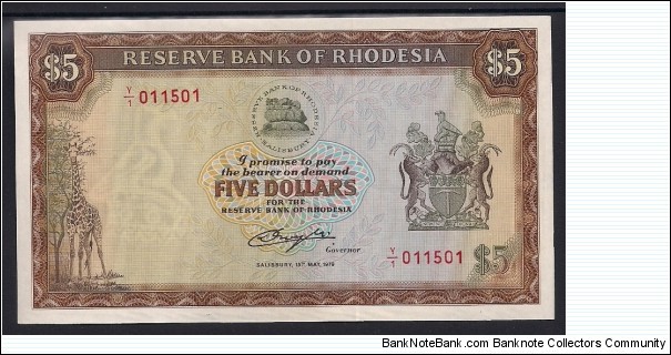 Rhodesia $5 1979 Banknote