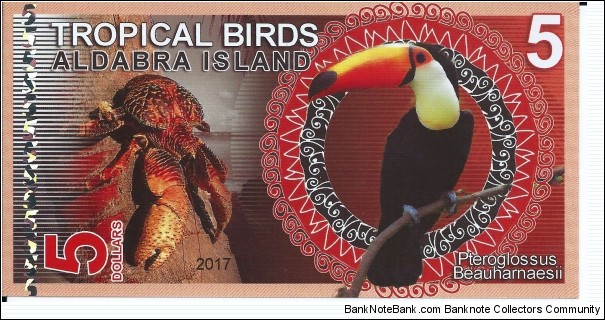 ALDABRA ISLAND - 5 Dollars - pk NL - Pivate Issue - Polymer - Not Legal Tender  Banknote