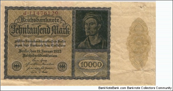 MISSPRINT EXTRA RARE 10000 MARK 1922 TREASURY NOTE Banknote
