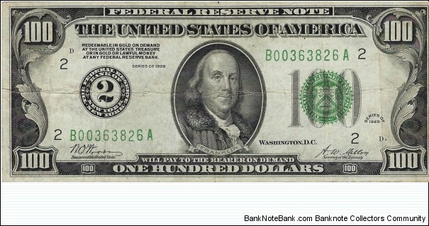 USA 100 Dollars
1928
Federal Reserve Note Banknote