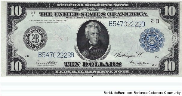 USA 10 Dollars
1914
Federal reserve Note Banknote