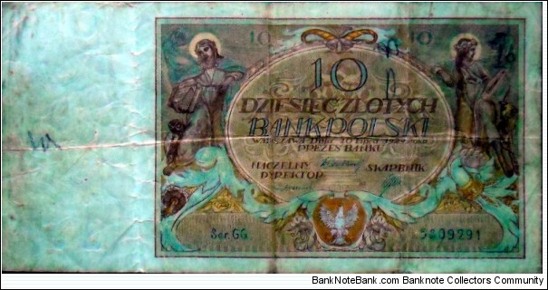 Poland 10 Złotych.
1929. Ser. GG Banknote