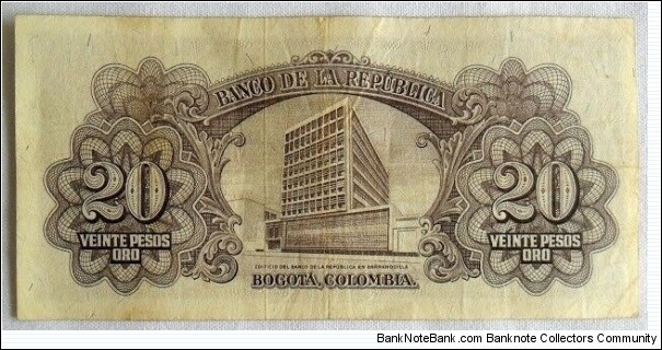 Banknote from Colombia year 1965