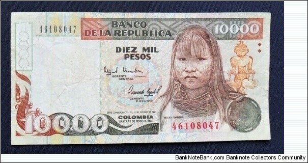 BANKNOTE COLOMBIA 10000 PESOS 1993 P437A REF CO-525 SOLD Banknote