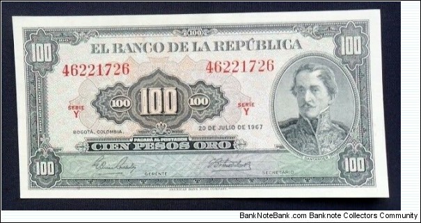 BILLETE 100 PESOS ORO 1967 P 403c SERIE Y 46221726 REF CO-521 FOR SALE $us 50 SHIPPING ONLY WITHIN USA SOLD Banknote